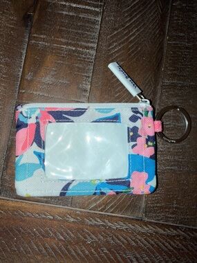 Vera Bradley Marian Pink Blue Floral Wristlet Card Case with Keyring